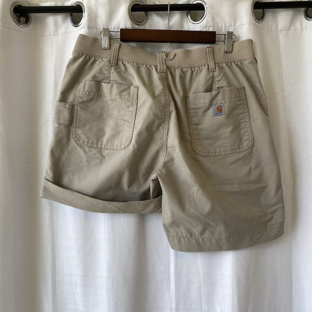 Carhartt Womens Original Fit Smithville Shorts Size 12 Tan Roll Tab Sides Safari - Picture 8 of 12